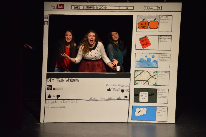 SNL: Senior Kailey Counsell, Junior Anastasia Bidne, and Freshman Lyric Crane perform in "DIY Tooth Whitener"